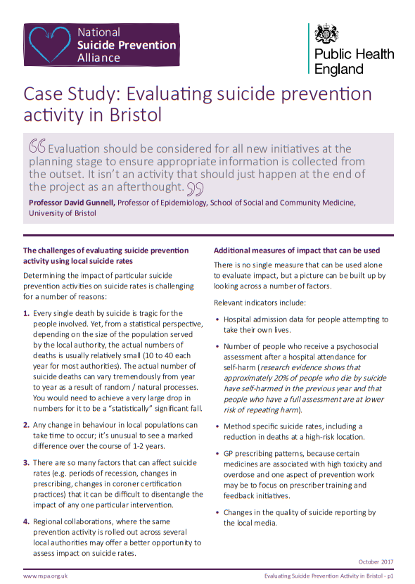 Evaluating suicide prevention activity