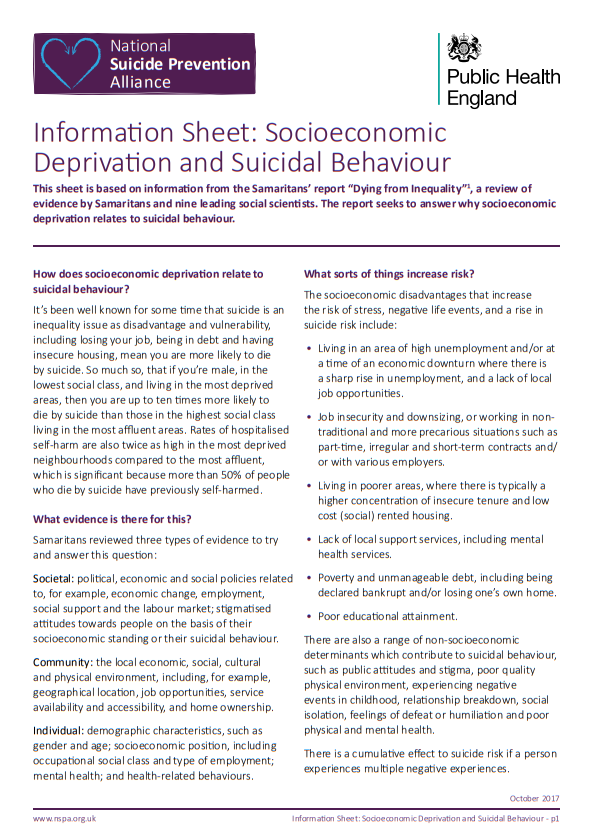 Socioeconomic deprivation and suicidal behaviour